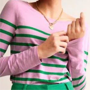 NWT Boden Ella Breton Pink Green Stripe Tee Shirt 2 US 6 UK Sailor Top Cotton